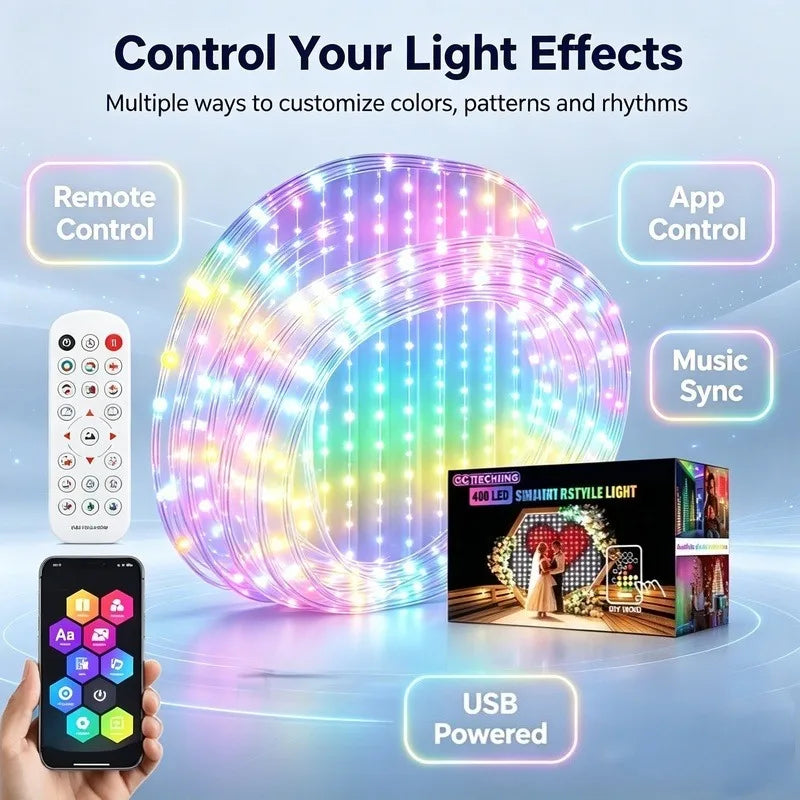 400 LED Smart RGB Fairy Curtain Lights, App Controlled Music Sync for Gaming Room Bedroom Window Decor Vue