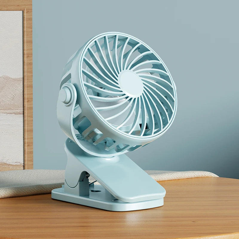 HOMEFISH Portable Rechargeable Clip Fan 720 Rotatable Hanging Night Vue Blue