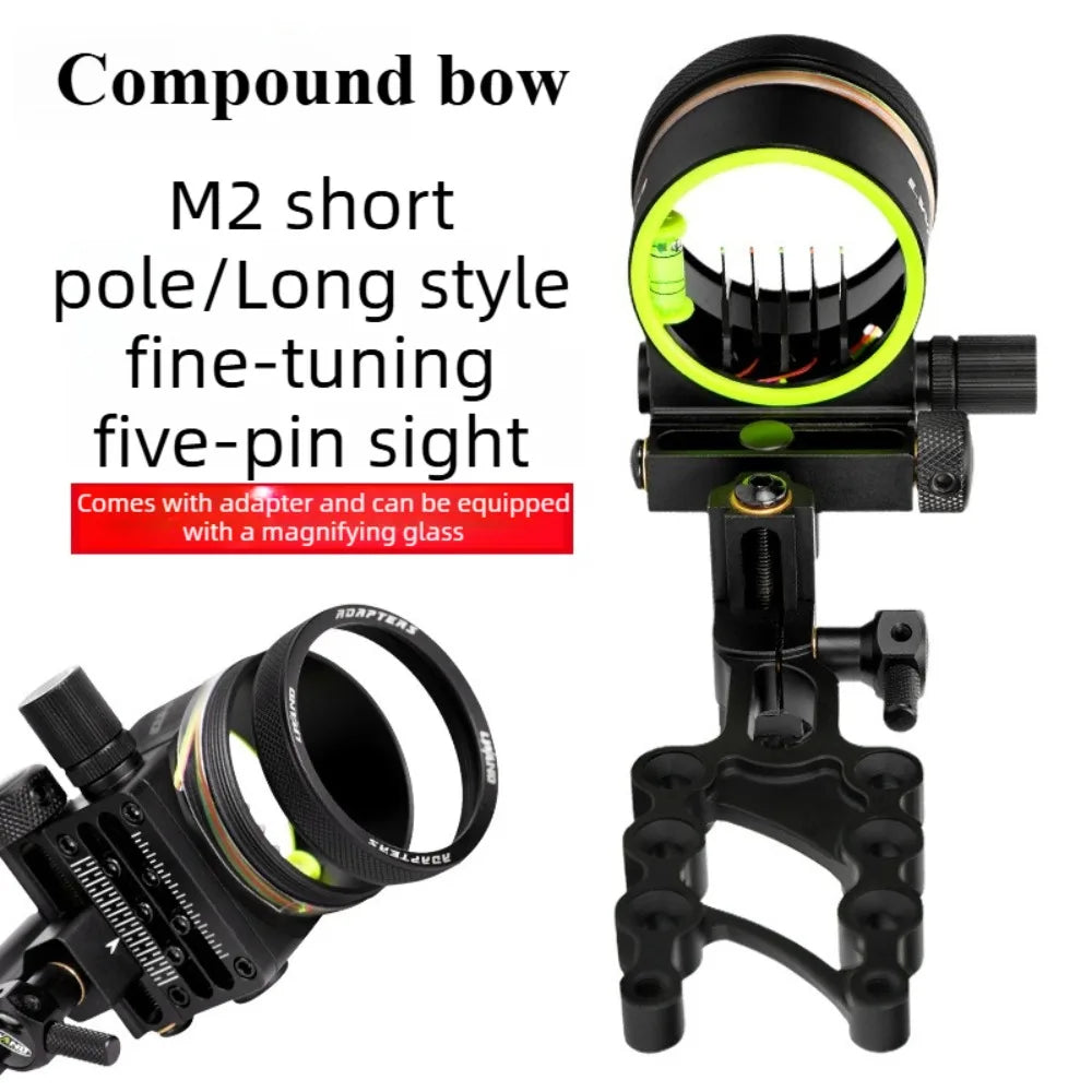 Bow and Arrow Accessories Metal Five-pin Sight with Adapter Can Be Installed Double Mirror 5 Pin Bow Sight High Precision Set Vue