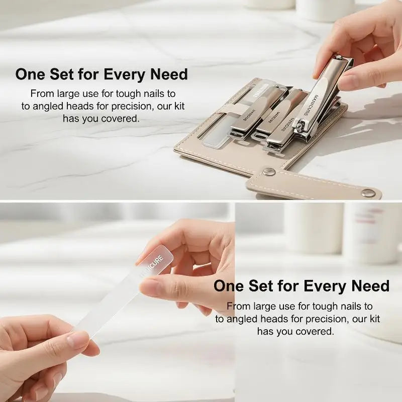 5 10Pcs Nail Clippers Set Manicure Tool Professional Kit with Rotating Leather Bag for Personal Care and Salon Use Vue