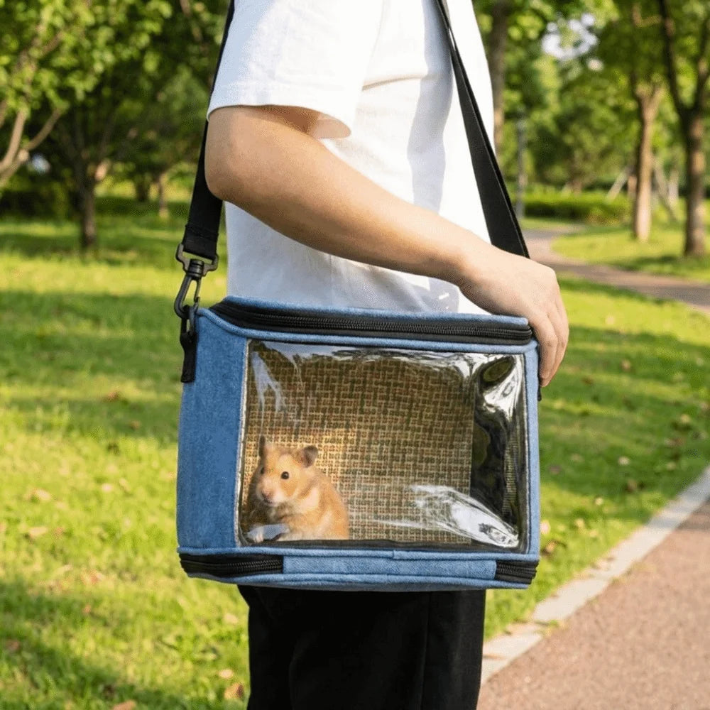 Breathable Mesh Pet Travel Bag Portable Large Capacity Pet Carrier Adjustable Straps Clear Window Hamster Carrying Bag Travel Vue