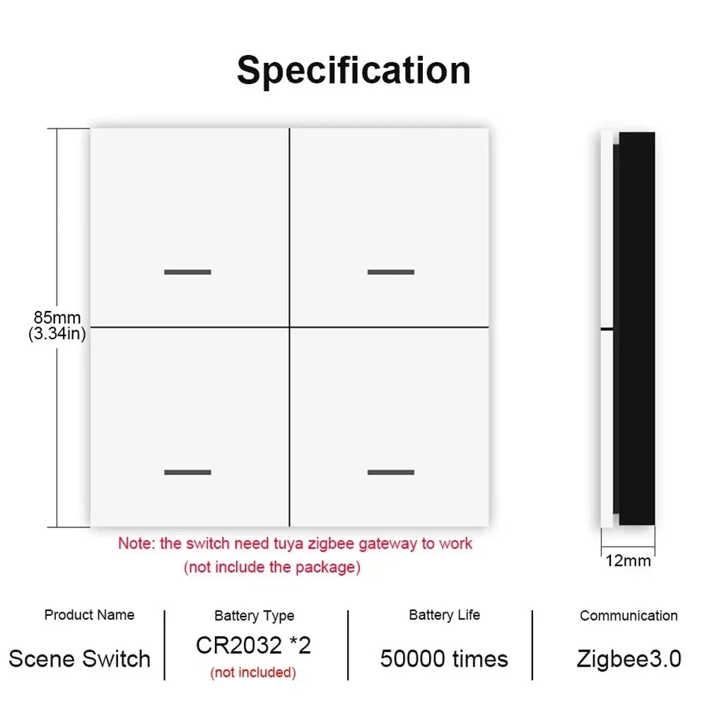 Tuya Zigbee Smart Scene Switch 4 Gang 12 Scene Switch Push Button Controller Home Automation Scenario Switch Linkage Tuya Device Vue