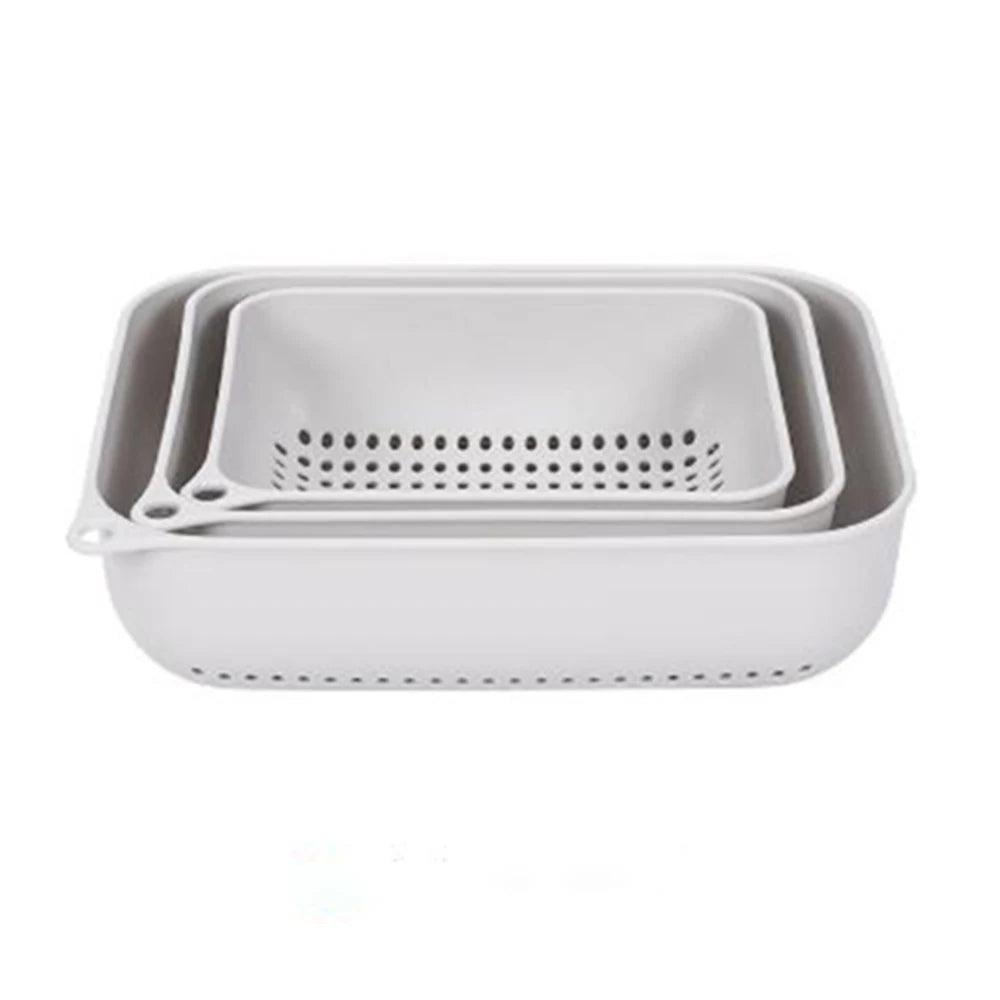 Kitchen Storage Drain Basket Three-piece Creative Home Washing Vegetable Basket Plastic Fruit Basket Storage Basket Housewares Vue gray