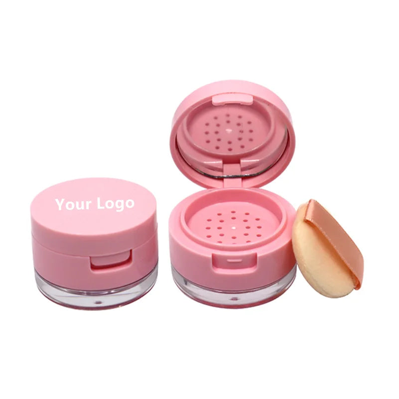 Empty Mini Loose Powder Container Bottle Private Label Pink Portable Jar With Puff Mirror Cosmetic Makeup Travel Box 50pcs Bulk Vue