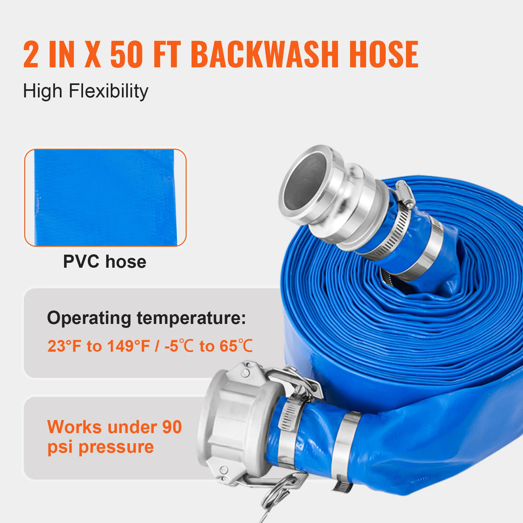 SucceBuy Suction Hose Kit 2inx50ft / 2inx65ft Blue Backwash Hose, 20ft Green Suction Hose & Multiple Accessories for Water Pump Vue