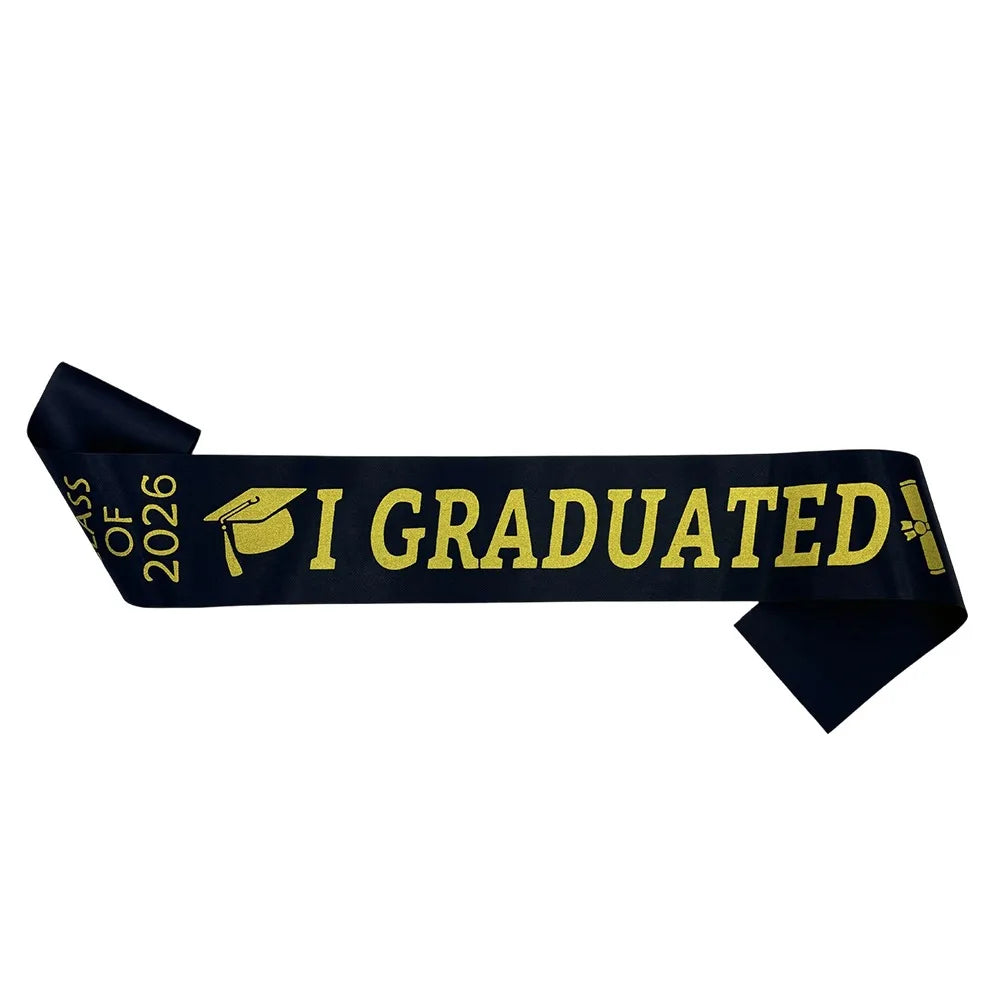 Class 2026 Graduation Stole Sash I Graduated Happy Gown Scarf Solid Vue Black