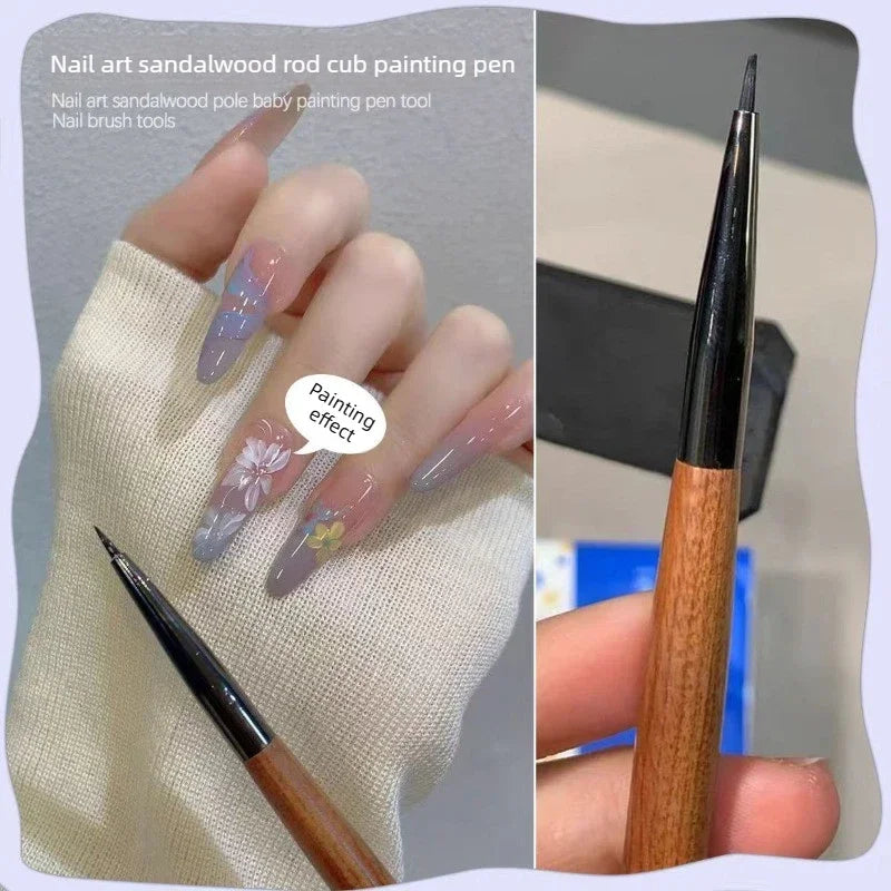 1PCS Sandalwood Nail UV Gel Pen Brush Nail Art Liner Brush Flower Painting Drawing Pen Manicure Tool Wooden Nail Brushs Vue