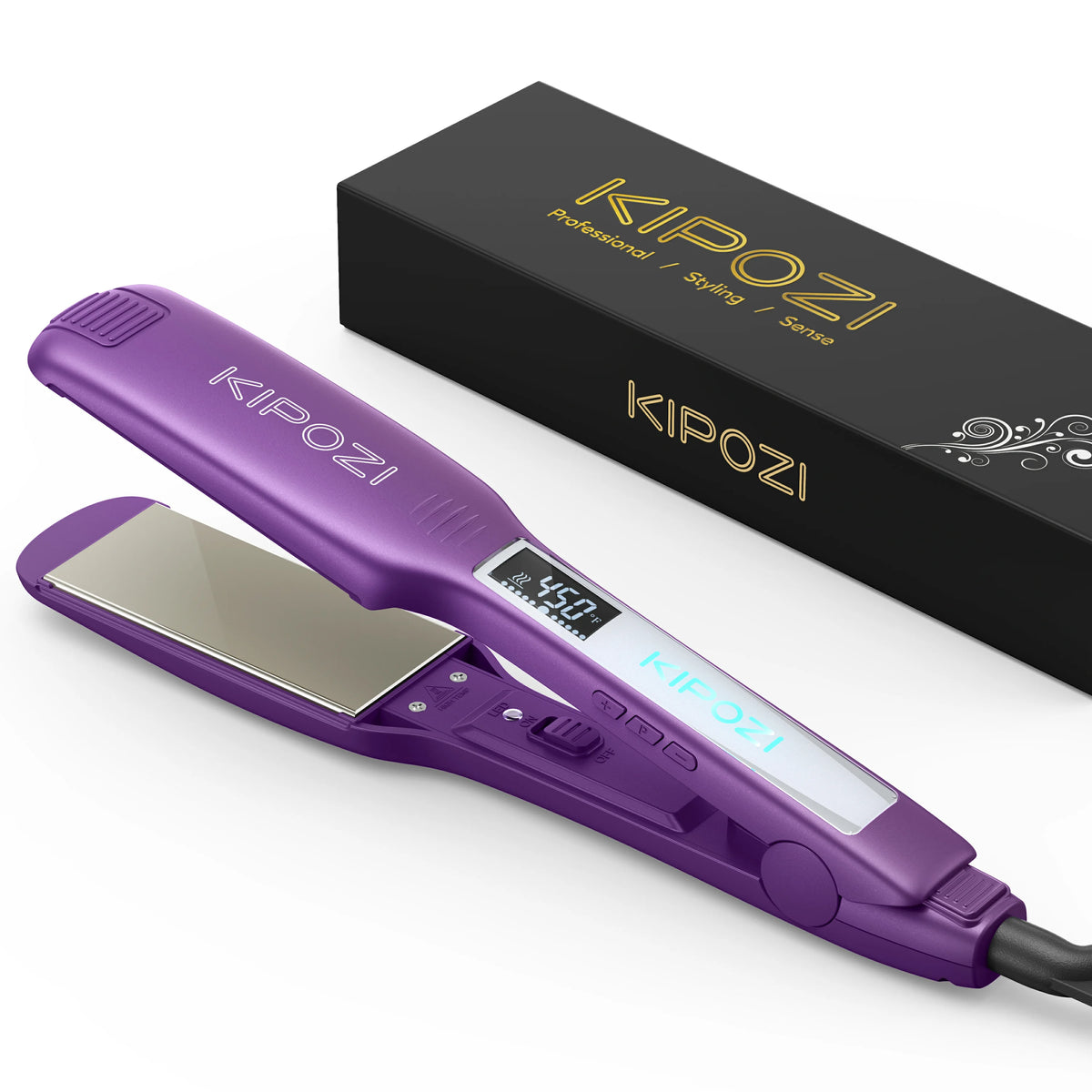 KIPOZI Professional Hair Straightener Titanium Flat Iron with Digital LCD Display Dual Voltage Instant Heating Curling Iron Vue AE-K139-PP EU United States