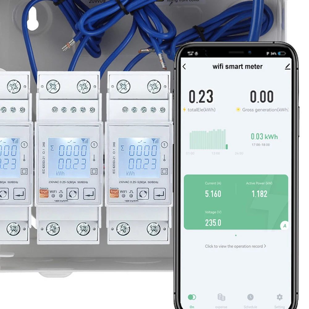 Tuya Smart Single Phase ZigBee/WiFi Energy Meter AC85-270V 80A 45-65Hz Din Rail Power Monitor KWh Wattmeter Voltmeter Ampermeter Vue