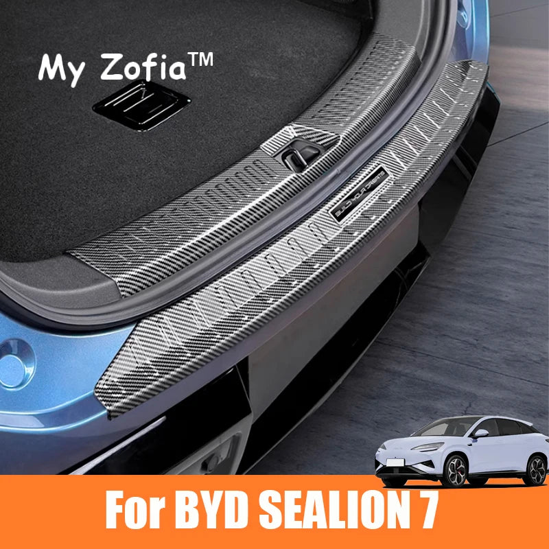 For BYD Sealion 7 SeaLion 07 EV 2024 2025 2026 Car Styling Trunk ABS Carbon fiber Threshold Strip Tailgate Anti Kick Accessories Vue