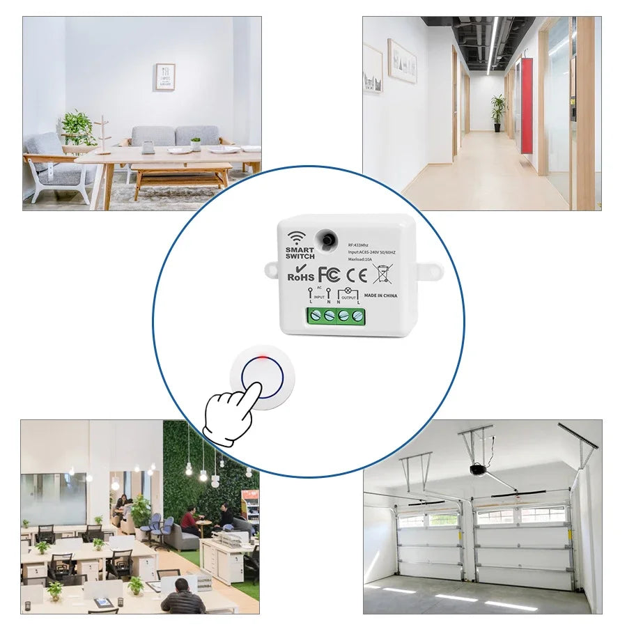 Wireless Smart Switch with Universal RF 433MHz Remote Control 10A AC 90-240V Relay Receiver Transmitter DIY Mini Module for Led Vue