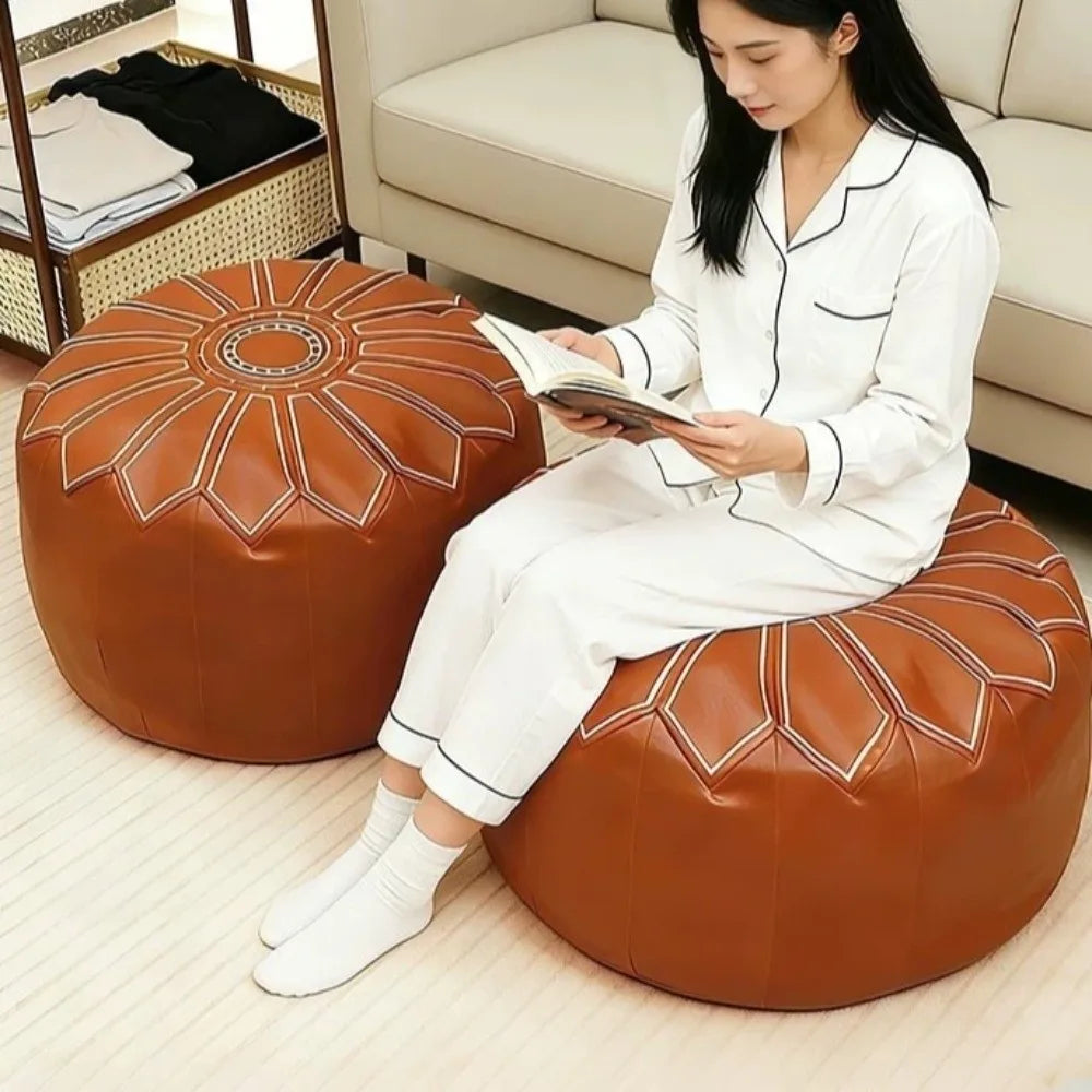 Round Seat Cushion Cover Waterproof Embroidery Pumpkin Pouf Cover Large Capacity Unstuffed Storage Leg Bench Meditation Use Vue