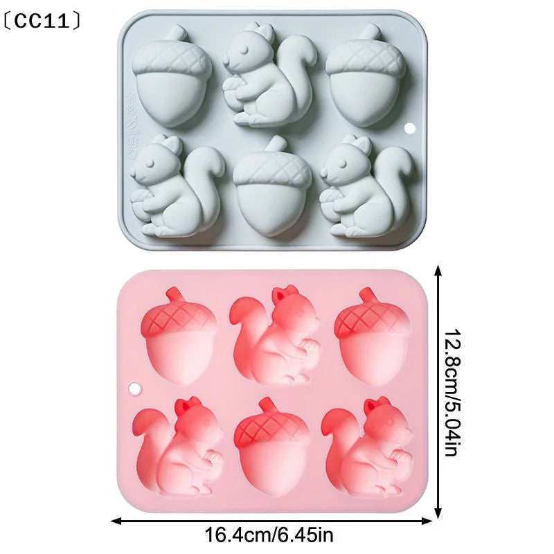 6-hole Squirrel Oak Cake Silicone Molds Autumn Harvest Festival Ice