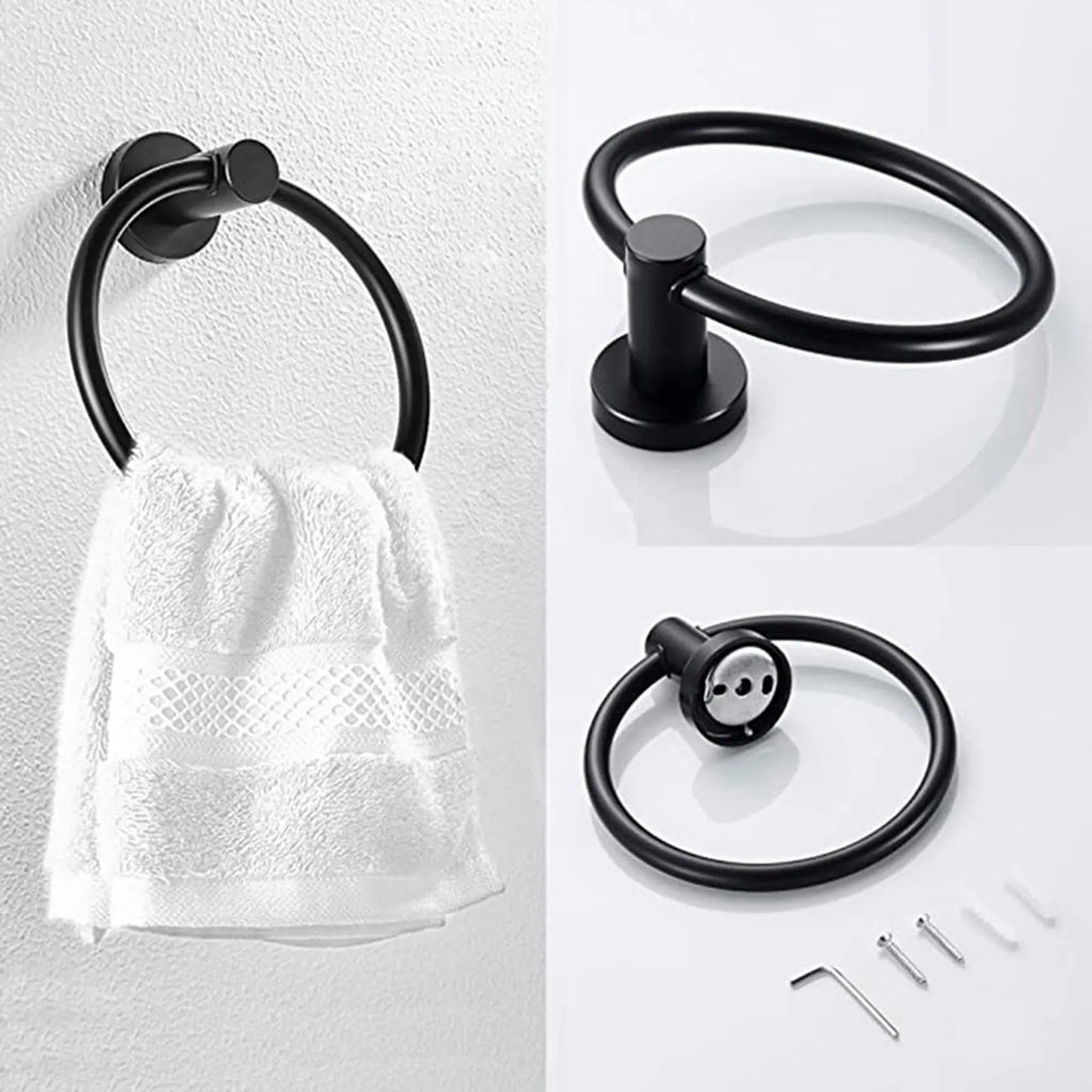 ABKW-4Pcs Bathroom Hardware Black Towel Ring And Toilet Paper Holder Stainless Steel Bathroom Hand Towel Holder Towel Vue