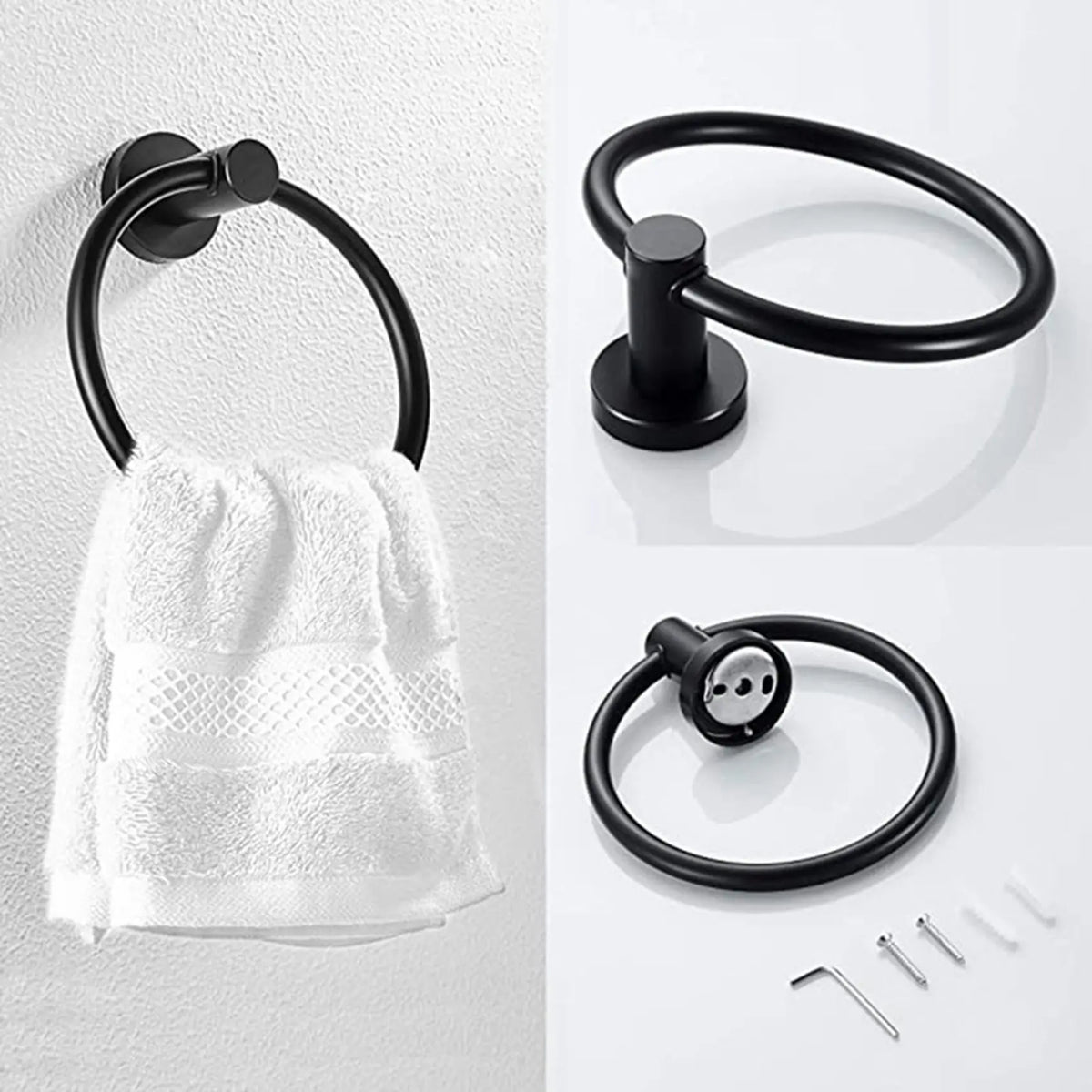 ABKW-4Pcs Bathroom Hardware Black Towel Ring And Toilet Paper Holder Stainless Steel Bathroom Hand Towel Holder Towel Vue