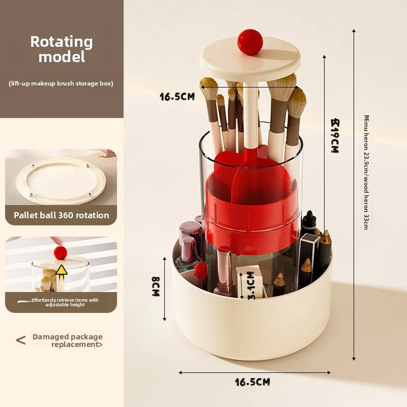 360° Rotating Makeup Brush Holder With Lid Automatic Lifting Dustproof Makeup Brushes Organizer Large Capacity Comestic Storage Vue 1 Pack