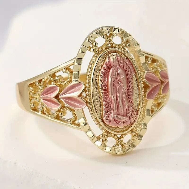 Our Lady of Guadalupe Ring – Pink Enamel Virgin Mary Statement Religious Statement Ring Vue A809 10