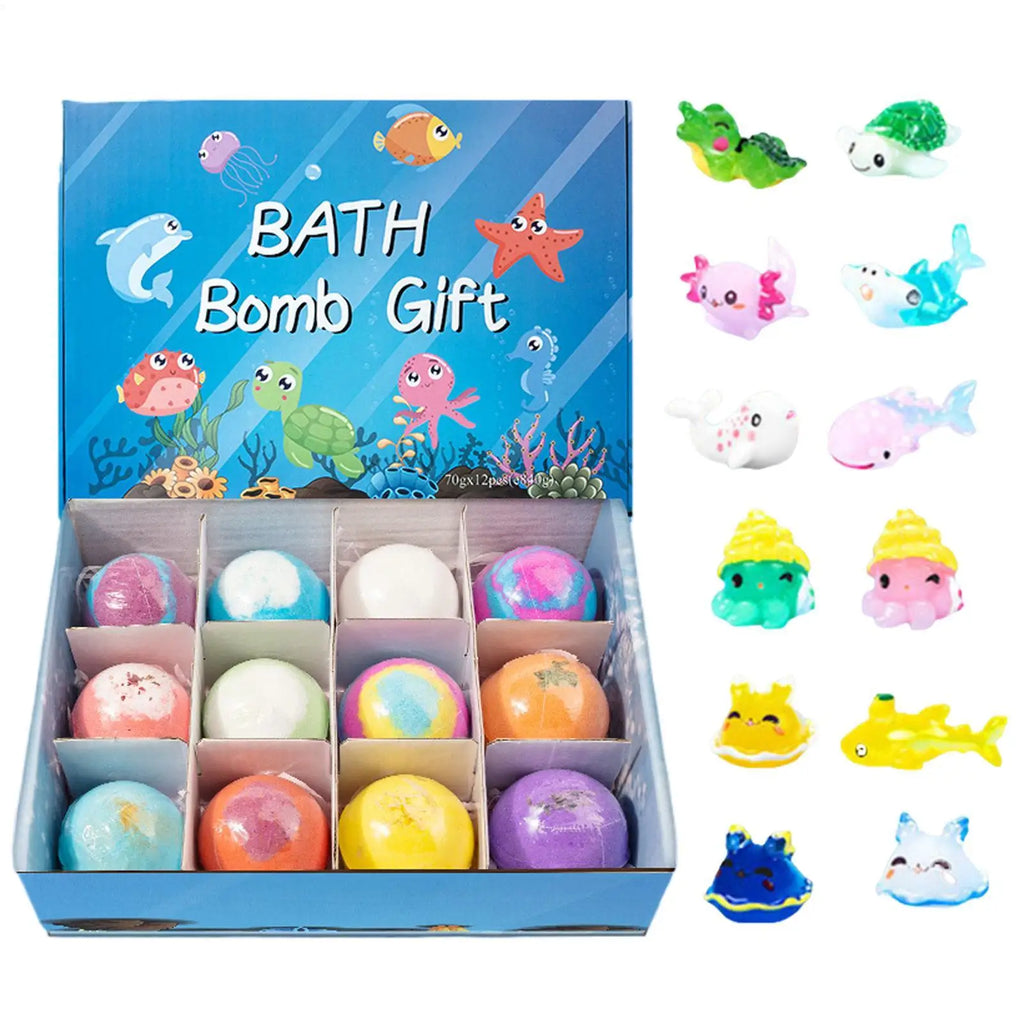 12Pcs Bath Bombs with Toys Natural Bath Salt Balls with Animal Toys Stocking Stuffers for Kids Boys Girls Family Bath Time Vue