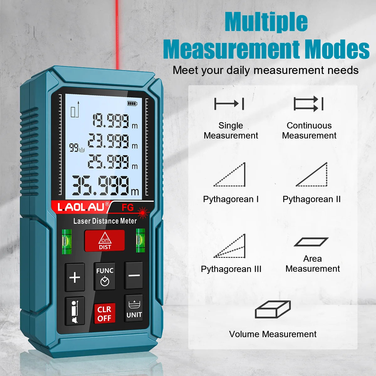 Laser Meter Digital Tape Timer Trigger Measure Tools 50m 100m 150m Laser Distance Meter Bubble Level Handheld Laser Rangefinder Vue