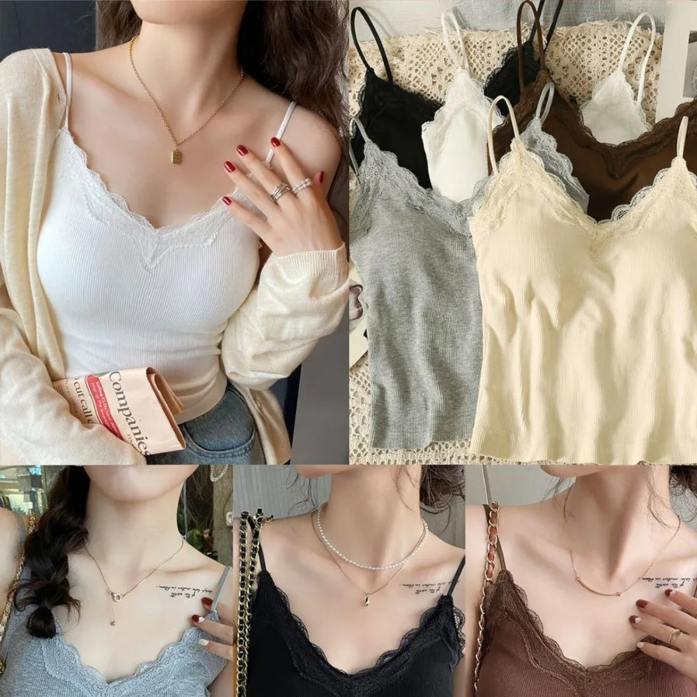 Fashion Breathable Lace Camisole Strap Bra Solid Crop Sexy Wire-free