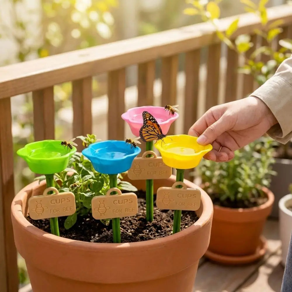 Flower Shaped Bee Watering Station Weatherproof Colorful Wild Bees Water Bowl Rust-resistant UV Resistant Pollinator Feeder Vue