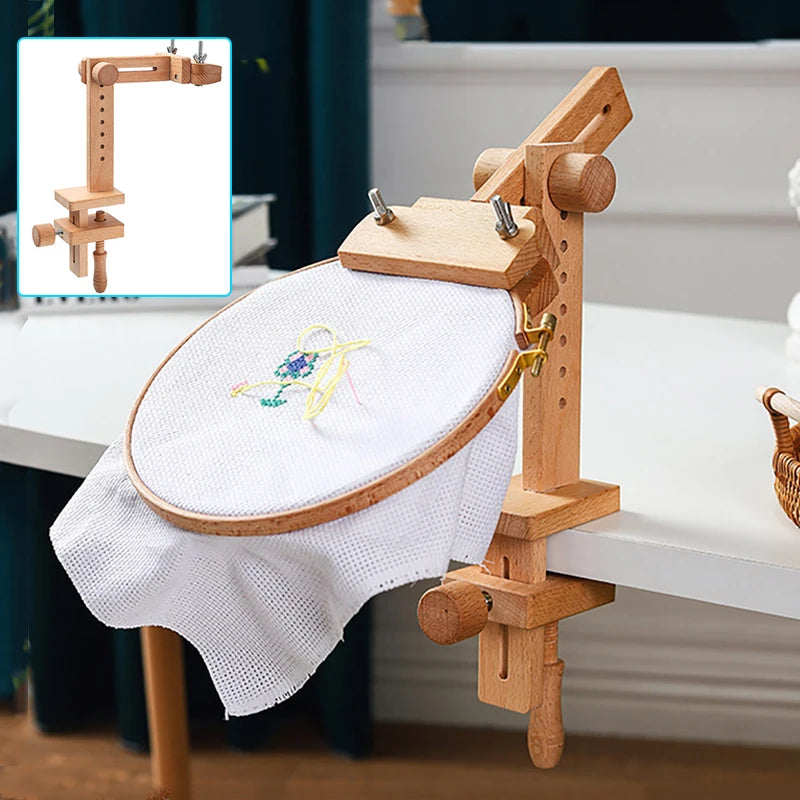 360 Degree Rotation Adjustable Wooden Embroidery Frame Desktop Stand Cross Stitch Rack Frames Adults Mother Gifts Sewing Vue