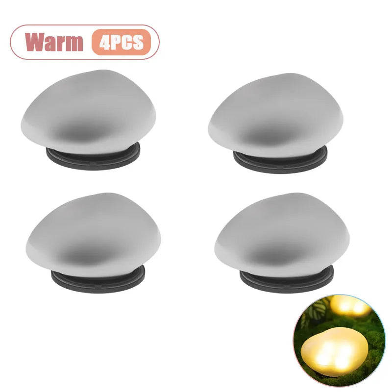 Solar Pebble Lights Faux Stone IP65 Waterproof Outdoor Landscape Path Lighting for Garden Walkway Lawn Courtyard Step Vue Warm-4PCS