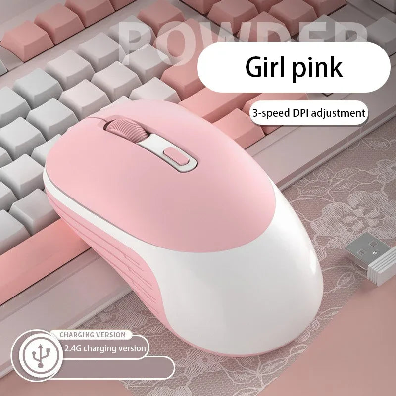 Mouse Silent Charging Office Gaming Universal Mouse Type-c Rechargeable 2.4g Raton Inalambrico Wireless Notebook Mouse Vue Rechargeable Pink