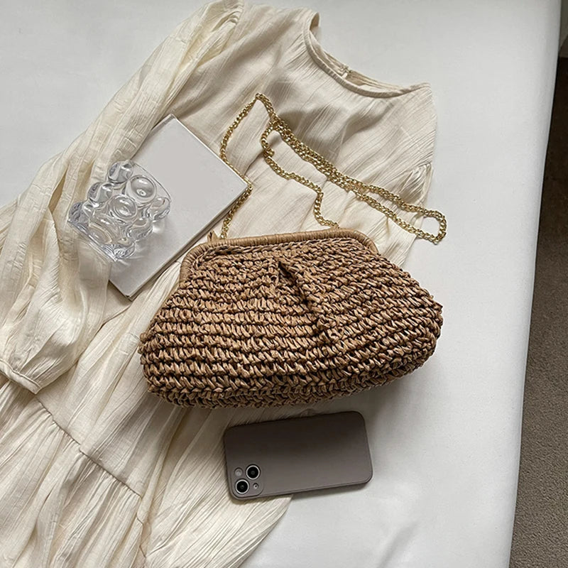 Summer Straw Weaving Crossbody Bag Fashionable Casual Shell Women's