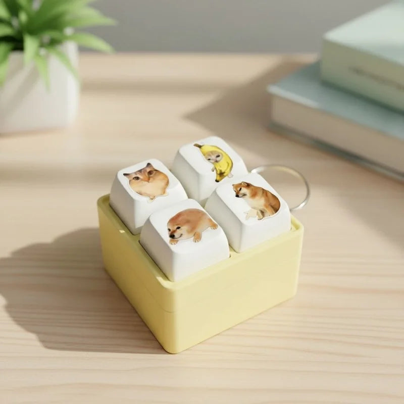 Funny Cat & Dog Meme Sound Keychain – 4-Button Voice Keyring Novelty Sound Keychain Vue