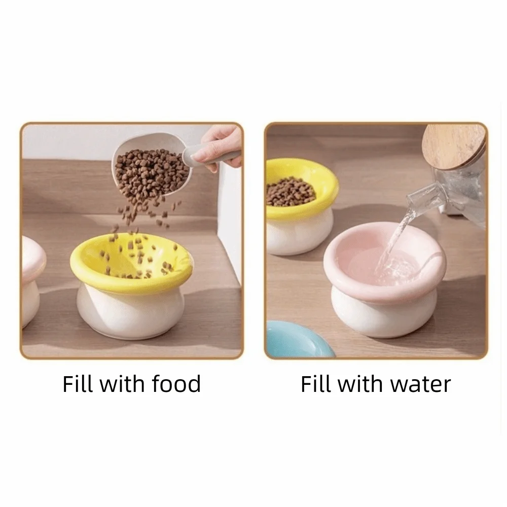 Ceramic Pet High Foot Bowl Large Capacity Neck Protection Cat Elevated Bowl Flat Mouth Non-slip Pet Food Bowl for Feeding Vue