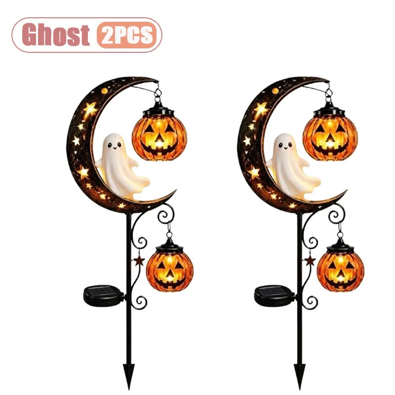 1-2pcs Solar Powered Halloween Black Cat and Pumpkin Yard Stake Light for Garden Lawn Pathway Patio Porch Decor Vue Ghost-2PCS