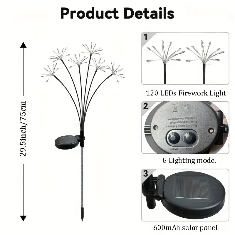 Solar Powered Dandelion Firework Stake Lights, LED Swaying Garden Lights, Waterproof Landscape Lamp for Lawn Patio Yard Decor Vue