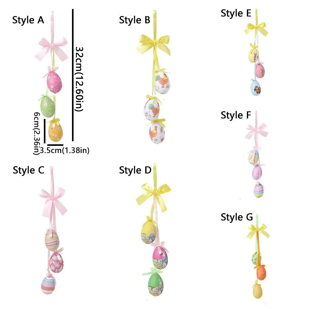 Painted Easter Eggs Hanging Pendant with Bow Rabbit Chick Flower Colorful Eggs String DIY Crafts Foam Eggs Ornaments Vue