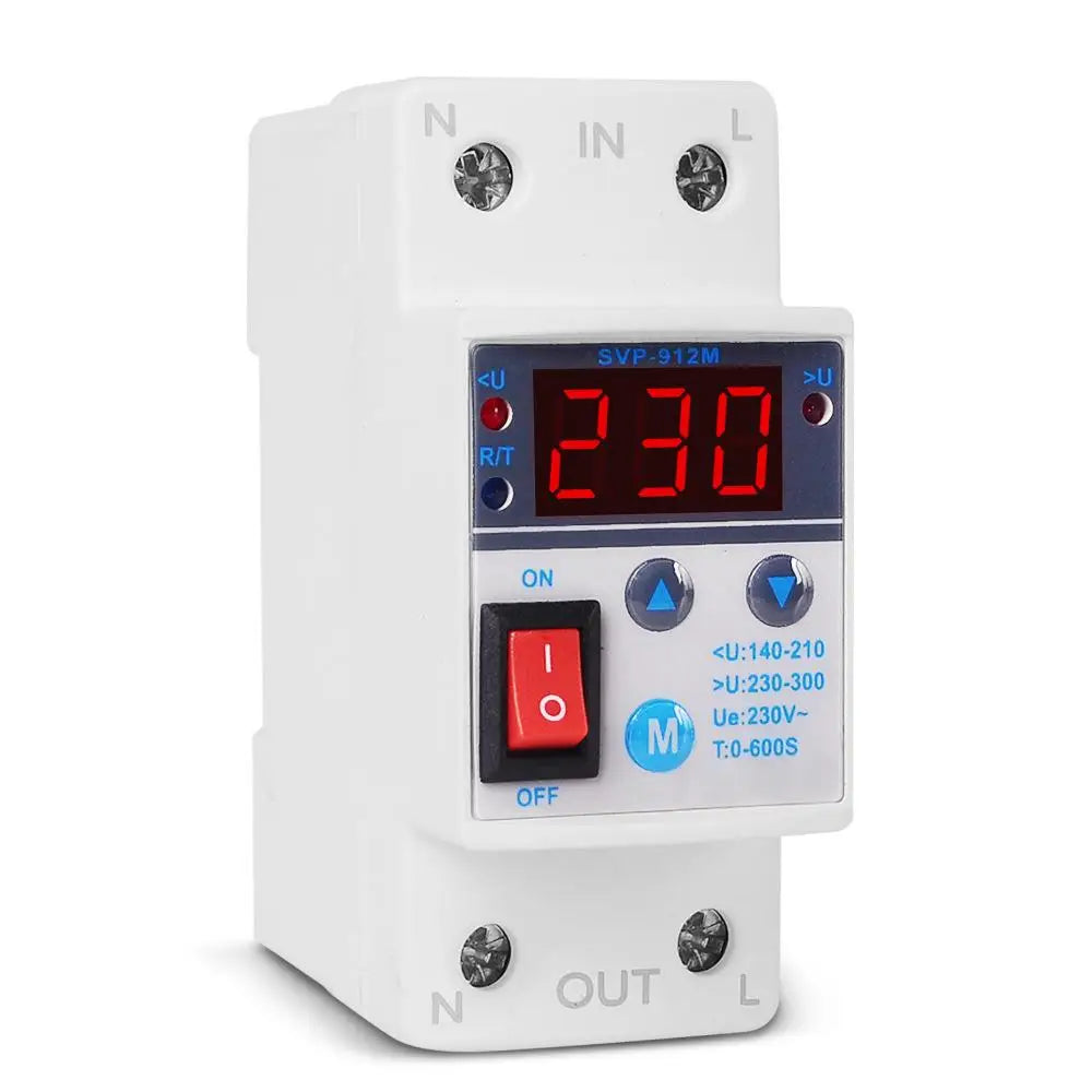 SVP-912M AC230V 40A 50/60Hz Adjustable Self-resetting Intelligent Over-voltage And Under-voltage Protector With Manual Switch Vue