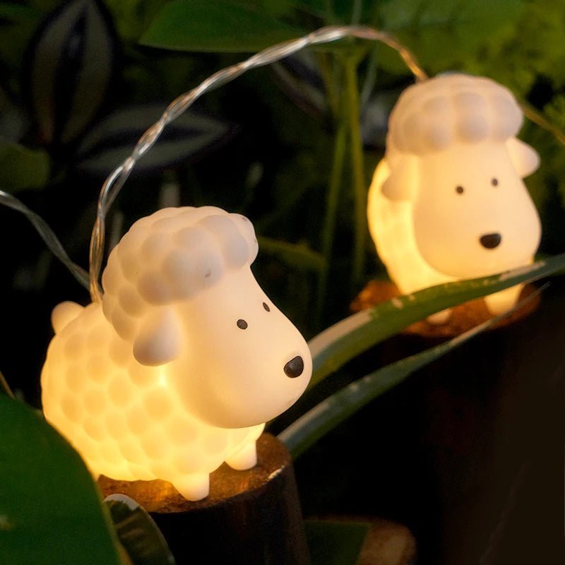 Adorable Curly Wool Sheep Fairy Light Strings, Soft Silicone Cartoon Sheep Glowing Pendants, Battery Powered Room Lighting Vue