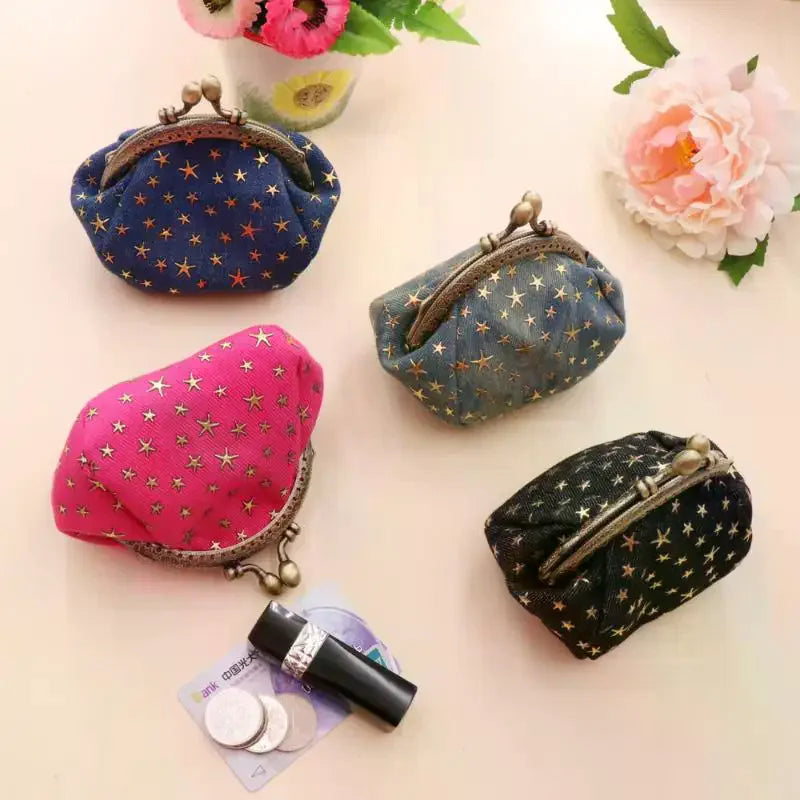 Denim Star Coin Purse for Women Mini Wallet with Buckle Card Holder Small Pocket Purse Everyday Use Vue