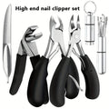 Modern Stainless Steel Toenail Clippers High End Nail Clipper Set for Elderly with Wide Grip Handles, Convex Blade Edge, Vue Black 5pcs