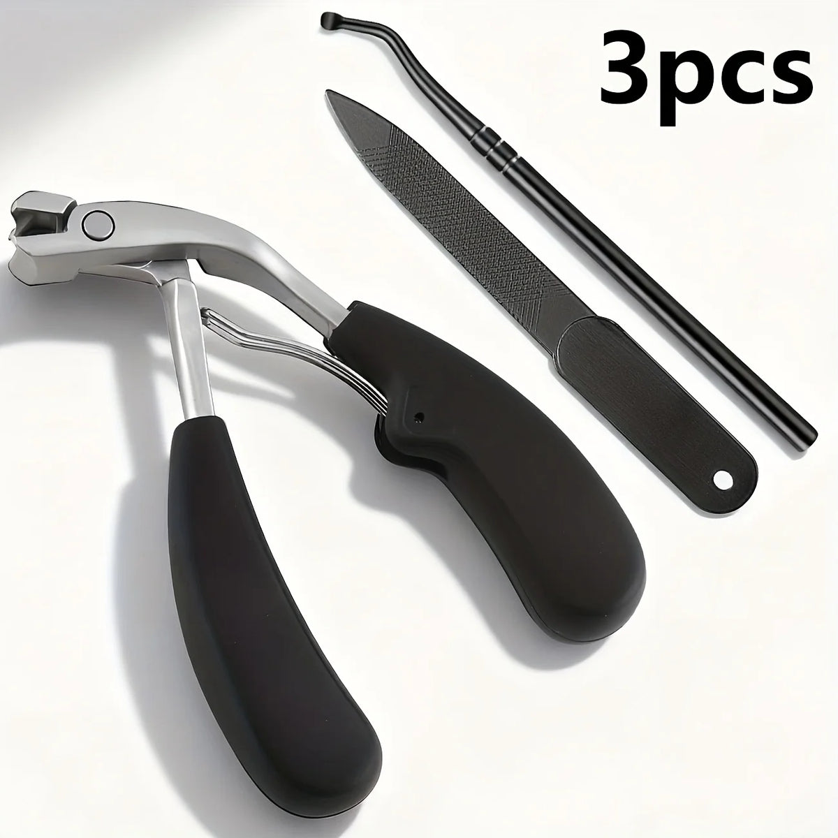 3pcs Wide Opening Nail Clippers with Curved Blades | Wide Opening Sharp Built-in Toenail Clippers with Long Handle Vue Black 3 pieces
