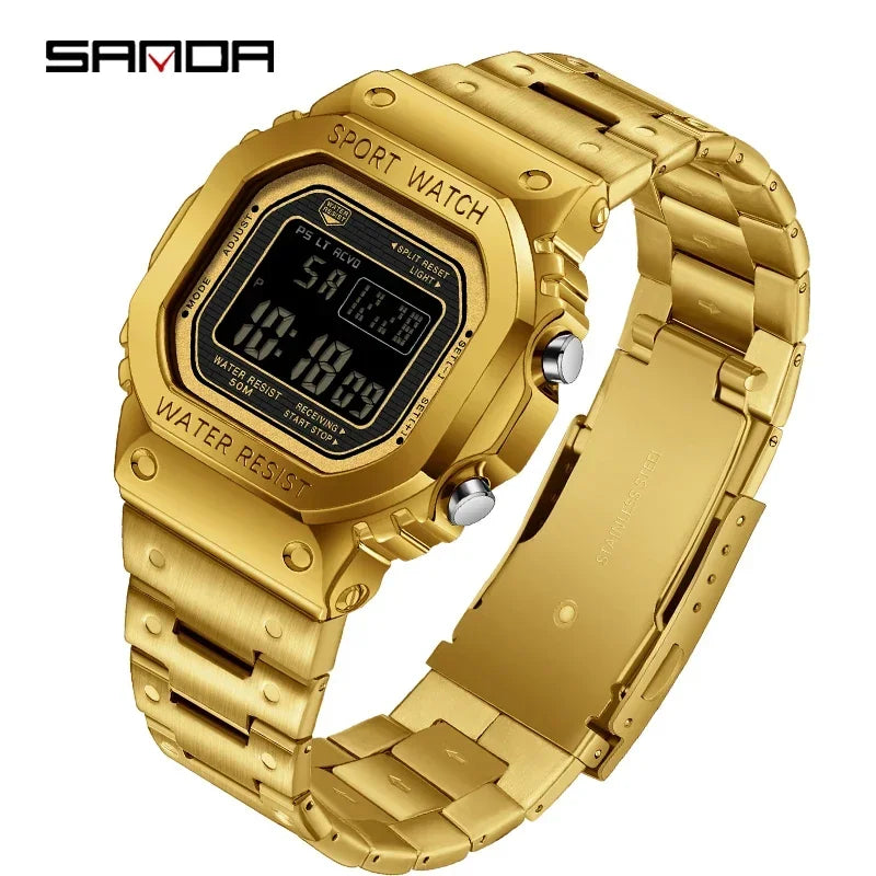 SANDA 2162 LED Digital Military Sports Watch – Men's Waterproof Digital Sports Watch Vue 2162 Gold black China Mainland