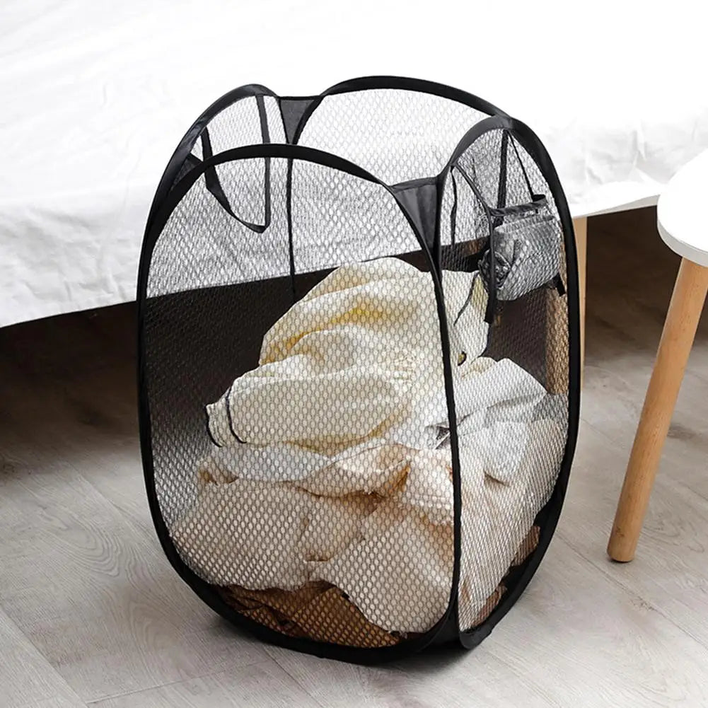 Large Capacity Dirty Laundry Basket Foldable Mesh Clothes Hamper Portable Ventilated Skeleton Storage Bin for Bathroom Bedroom Vue