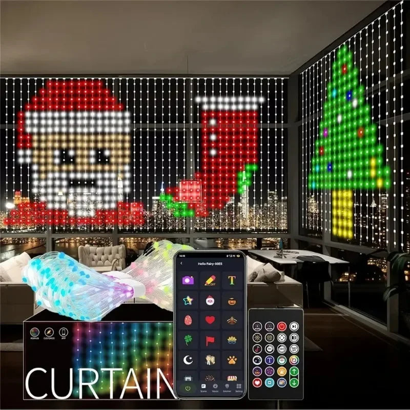 400LEDs Smart LED Curtain Lights USB Dynamic Pattern DIY Curtain String Light with App Remote for Christmas Halloween 2*2m/3*3m Vue 2x2m-400leds USB
