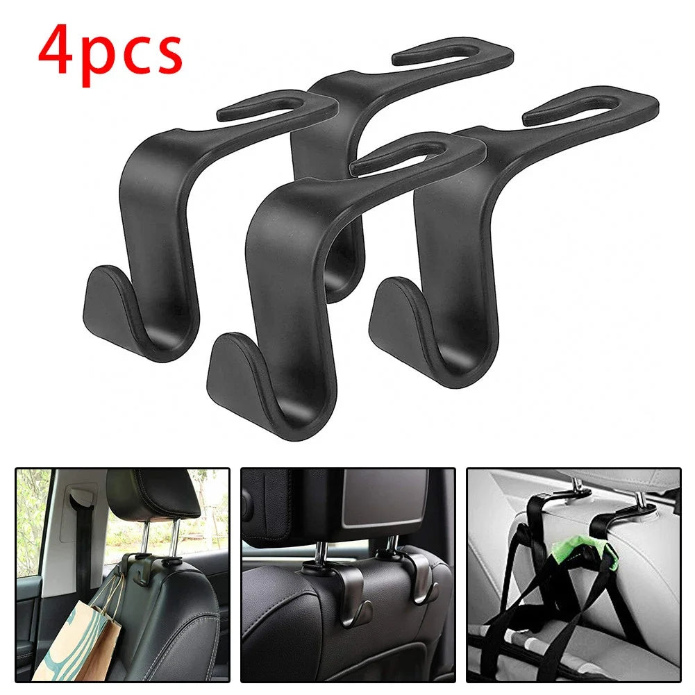 vvocci 4PCS For Auto Rear Purse Bags For Handbag Car Seat Headrest Hook Clothes CoatsSeat Organizer Hanger Storage Holder Vue B238 Black-4Pcs