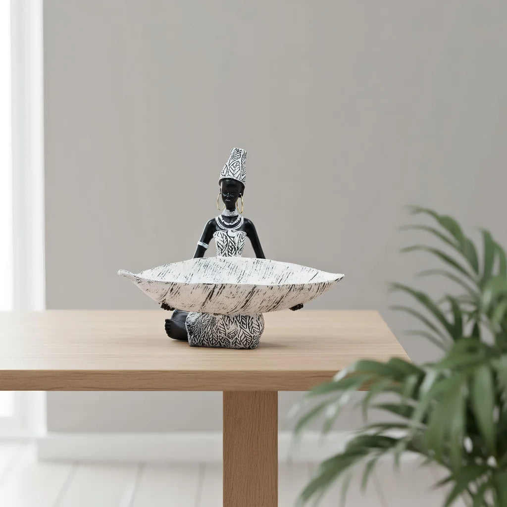 African Woman Resin Tray Storage Figurine Home Living Room Table Decor For Women Boho Centerpiece Gift Birthday Anniversary Vue