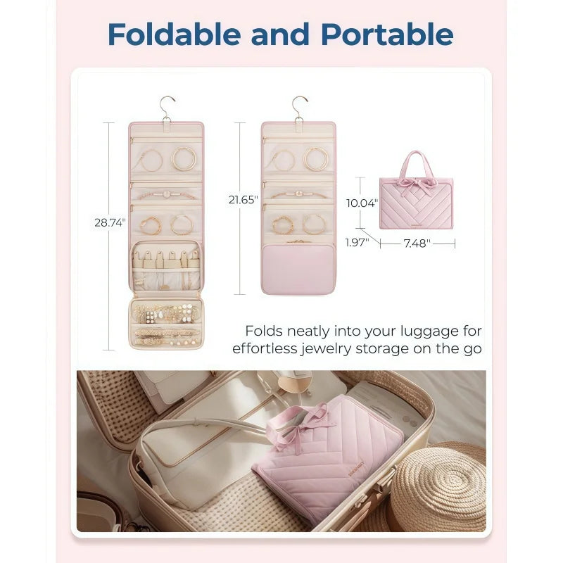 New Large Capacity Folding Portable Jewelry Bag with Fashion Hook Jewelry Storage Bag Makeup Bag Vue