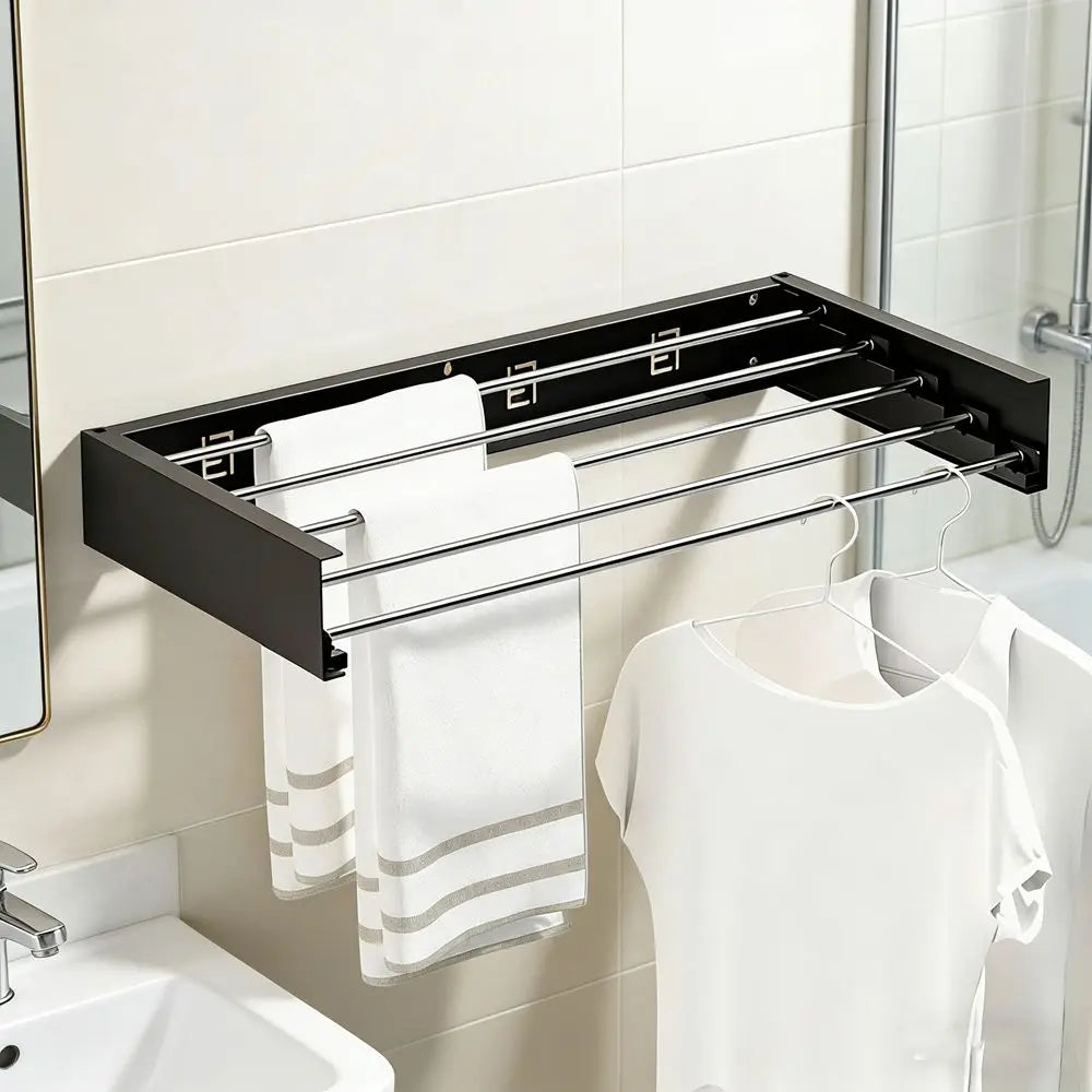 Carbon Steel Invisible Clothes Drying Rack 5 Rods Wall Mounted Hidden Drying Rack Space Saving 60CM Clothesline Pole Hanger Vue