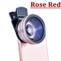 2 IN 1 Lens Universal Clip 37mm Mobile Phone Lens Professional 0.45X 49uv Super Wide-Angle + Macro HD Lens For iPhone Android Vue Pink