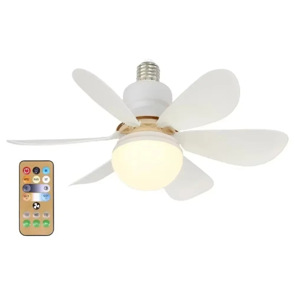 LED 40W Socket Ceiling Fan with Light, 20.5in Screw Ceiling Fans with Lights with Remote, for Bedroom/Garage/Kitchen Vue white-42cm 85-265V