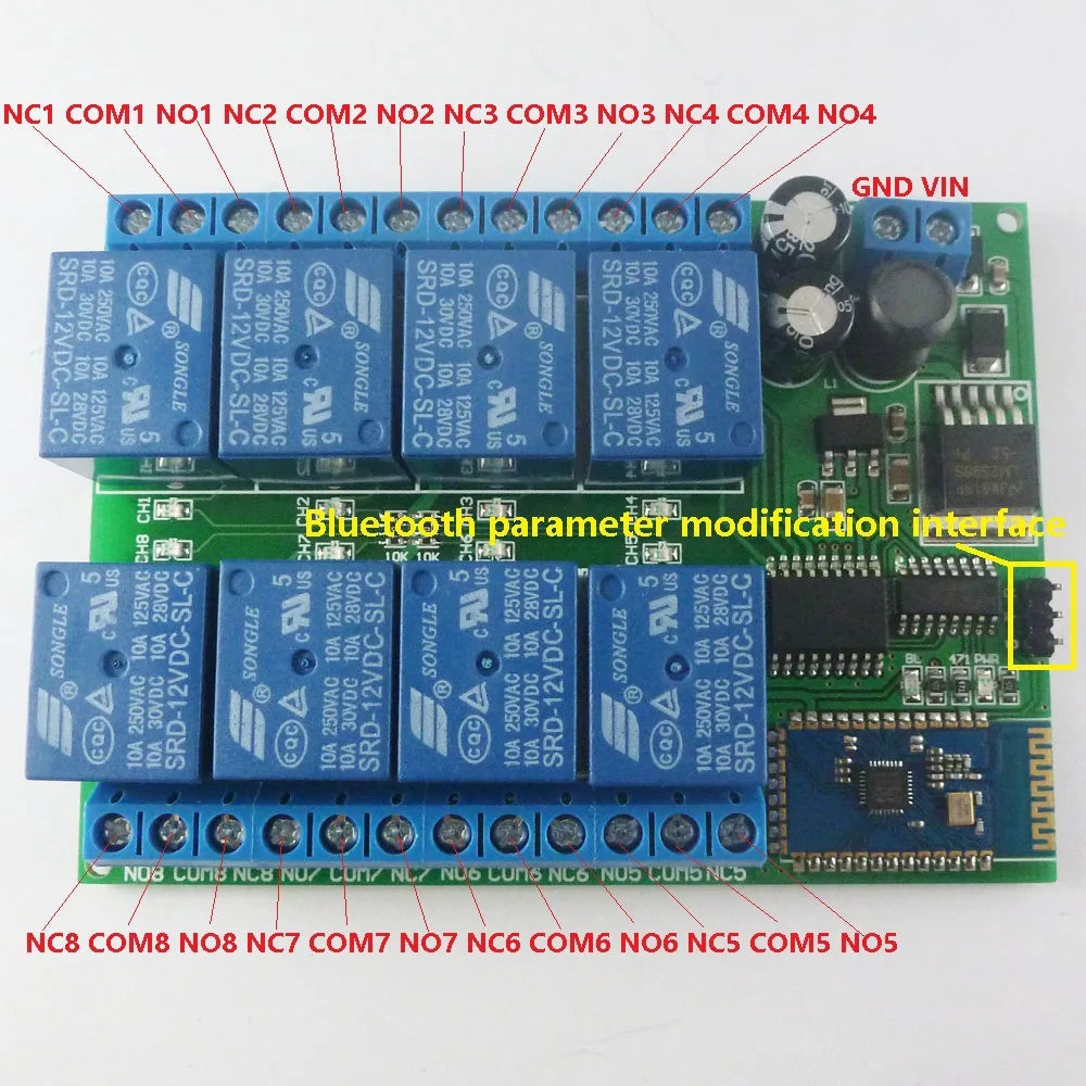 BT21A08 DC 12V 8 Channel Android Phone Bluetooth-compatible Compatible Control Relay Module for Smart Home LED Lighting System Vue