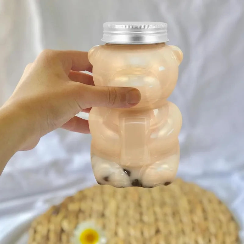1-10PCS 500ml Violent Bear Milk Tea Bottle Disposable PET Transparent Juice Bottle Cartoon Bear Portable Juice Yogurt Bottle Vue